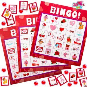 Valentines Day Bingo Game Cards 5x5 – 28 Players for Kids Party Gift, School Cla